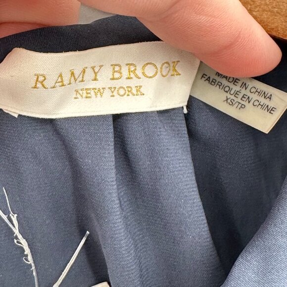 Ramy Brook Lylah Ruffle Hem Midi Dress XS Navy Blue Sleeveless Tie Waist - Picture 6 of 9